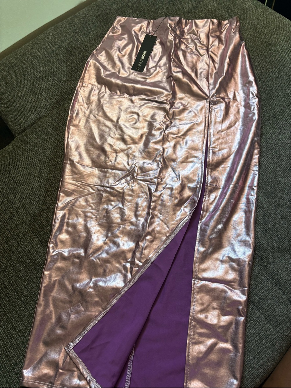Fashion Nova Metallic Rose Pencil Skirt with Purple Lining